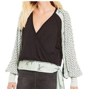 Free People Auxton Thermal Black and Mint Top